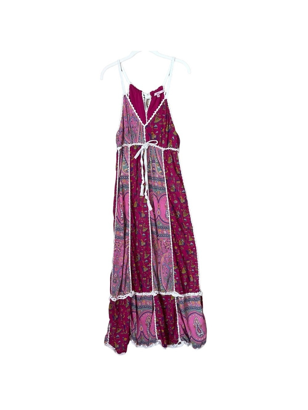 Calypso St. Barth Lumbra Maxi Dress Pink Sz XS Patchwork Crochet Bohemian AS IS